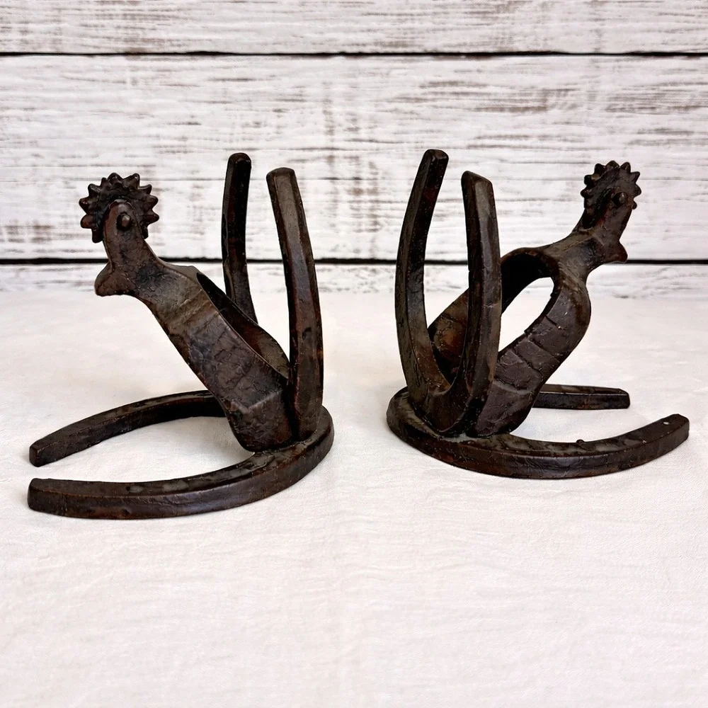 Vtg Horseshoe and Spurs Bookends Cast Iron Heavy Decorative Equestrian Kentucky